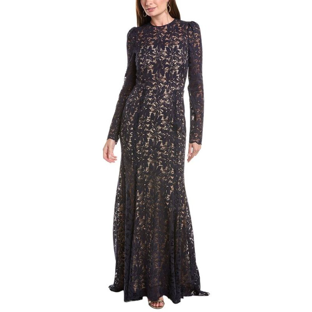 Oscar De La Renta Womens Gardenia Lace Open Back Silk-Lined Gown